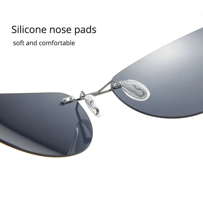 Fashion Rimless Square Sunglasses Mens Rectangle Photochromic Polarized Driving Sunglasses Oval Sun glasses UV400