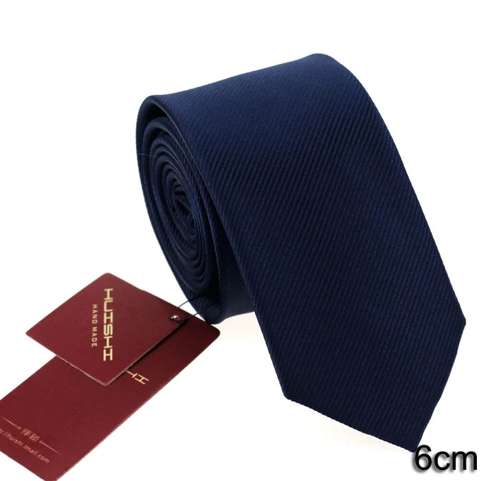 HUISHI 8CM Men's Solid Dark Blue Color Neck Tie 6cm Waterproof Jacquard Necktie Daily Wear Cravat Wedding Party For Men