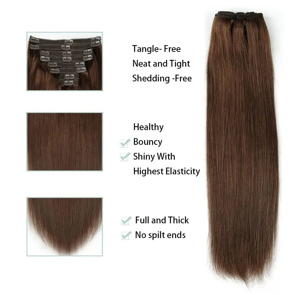 100% Unprocessed Brazilian Virgin Remy Hair Extensions Full Head 8pcs 120G Natural Black Color Straight Human Clip-In System