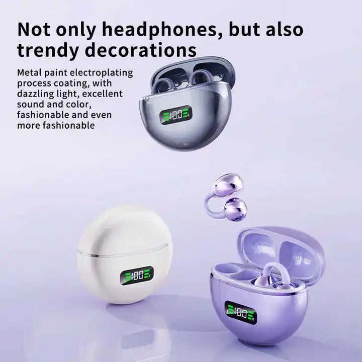 Q71 Ear Clip Design BT Earphones Intelligent Touch Real-Time Power Display screen Headphones High Quality Wireless Earbuds