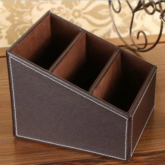 Household Phone And TV Remote Control Leather Storage Box Desk Organizer Holder Home Office Storage Case