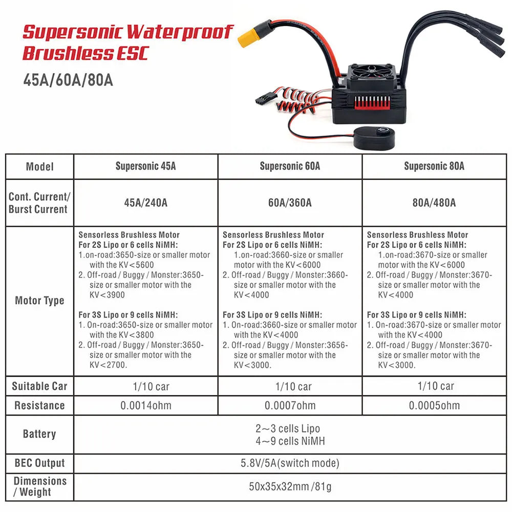 Rocket V2 Waterproof 3665 3800KV 3150KV 2750KV 2200KV Brushless Motor with 80A ESC for RC Car 1/10 Motor RC Rock Crawle