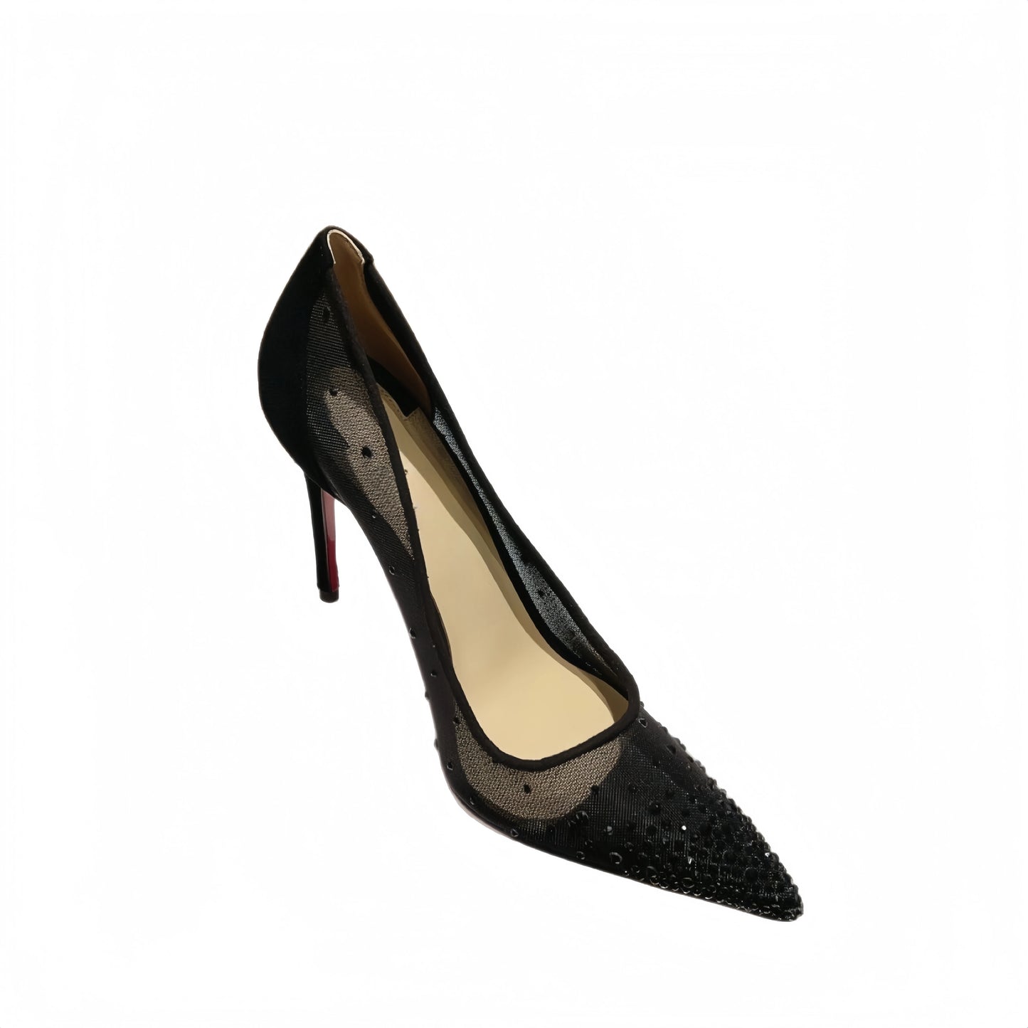 Women's Crystal Mesh Pointed Toe Stiletto Heels | Black Sheer Red Sole Pumps | Elegant Party Wedding Dress Shoes Red Bottom
