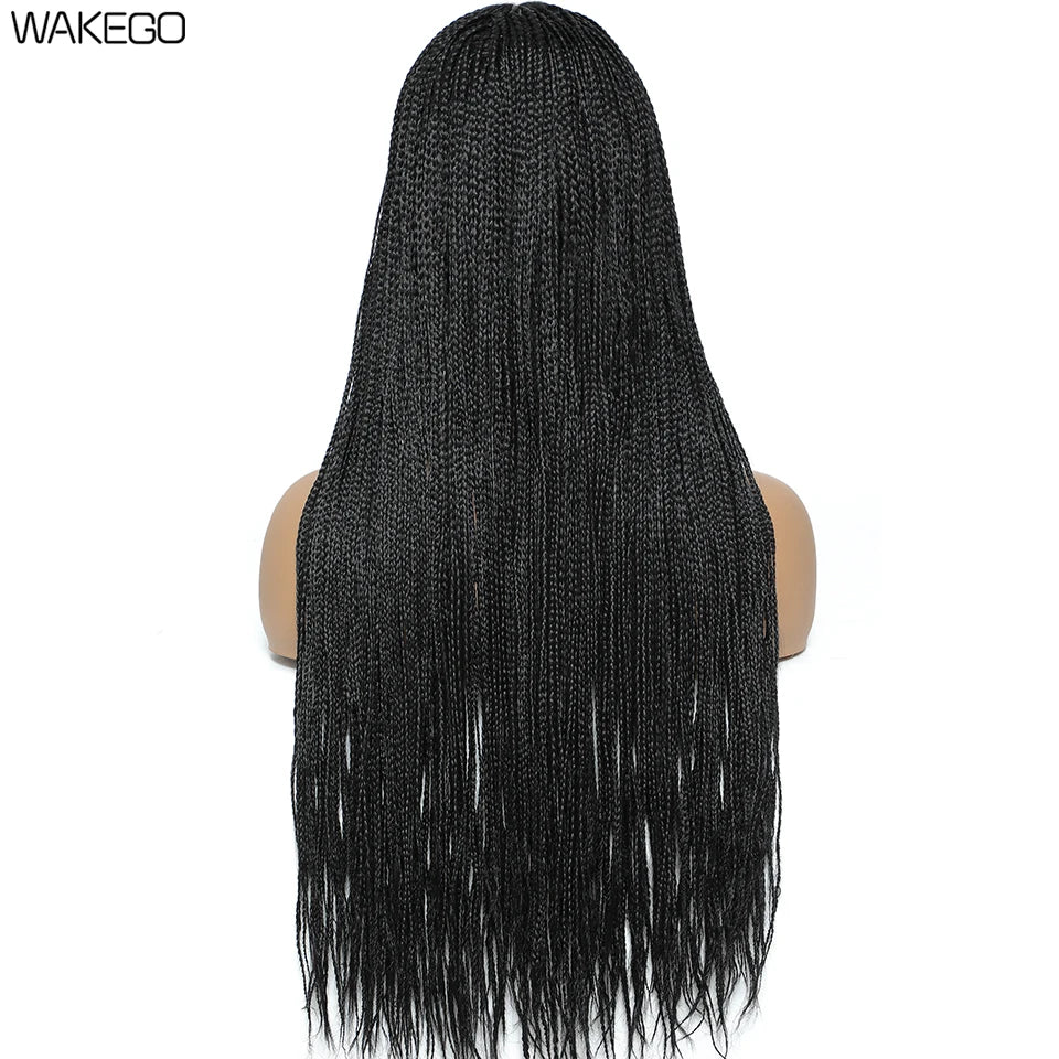 Wakego 26 Inch Ombre Box Braided Wigs For Black Women Braided Wig Fake Scalp Heat Resistant Braiding Hair Wig Peruca Sintetica
