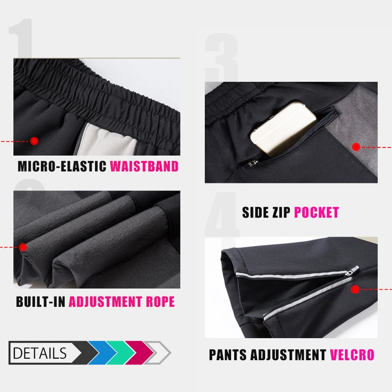 QUESHARK Men Women Thicked Warm Fleece Cycling Pants Windproof Waterproof  MTB Road Bike Bicycle Camping Trekking Trousers