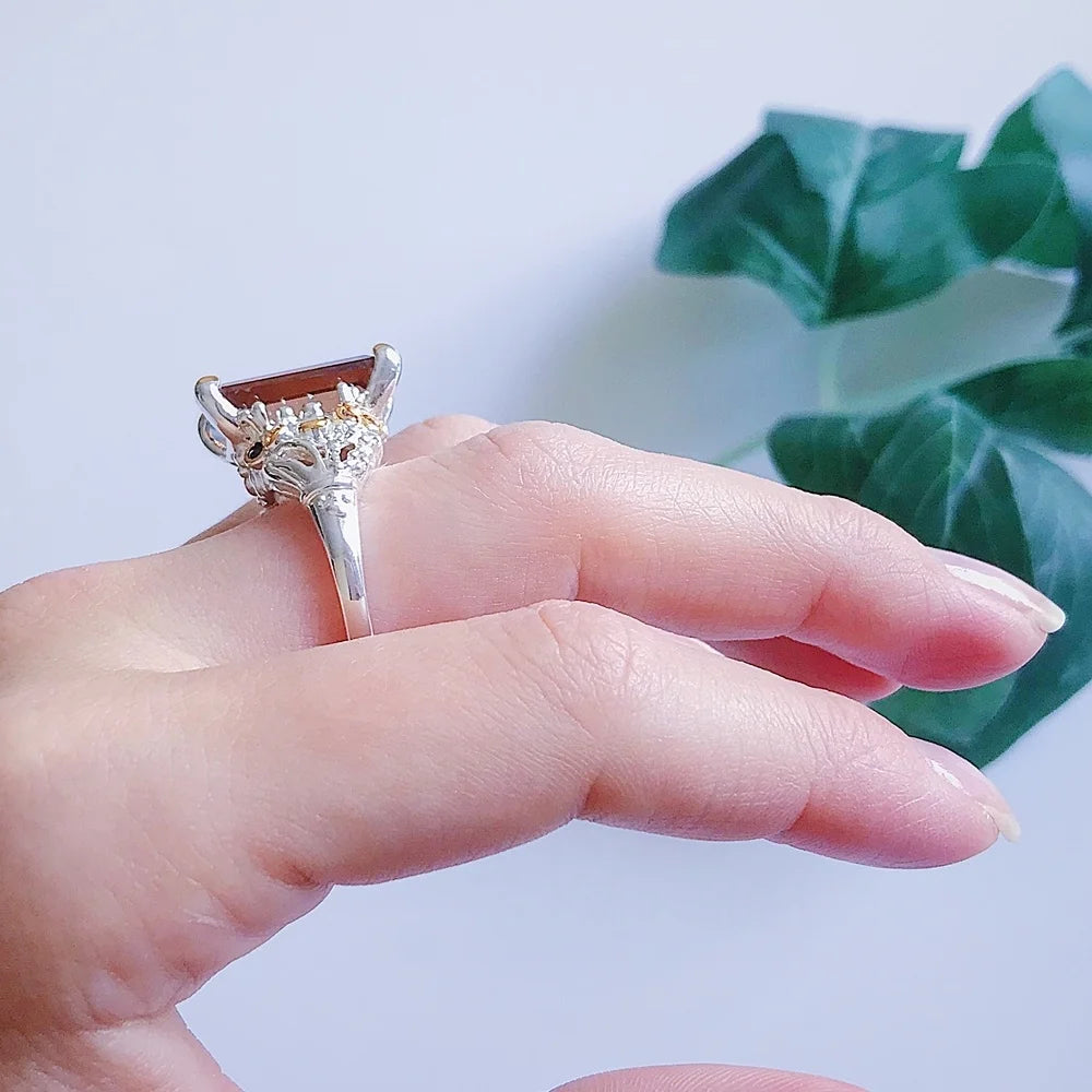 DreamCarnival1989 Crown Design Wedding Ring for Women Two-Tone Sparkling Brown Zirconia Elegant Factory Direct WA11715