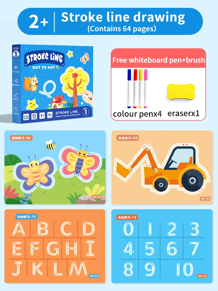 Tracing Trails Workbook for Kids Handwriting Activity Kit With Tracing Dry Erase Activity Boards and Crayon