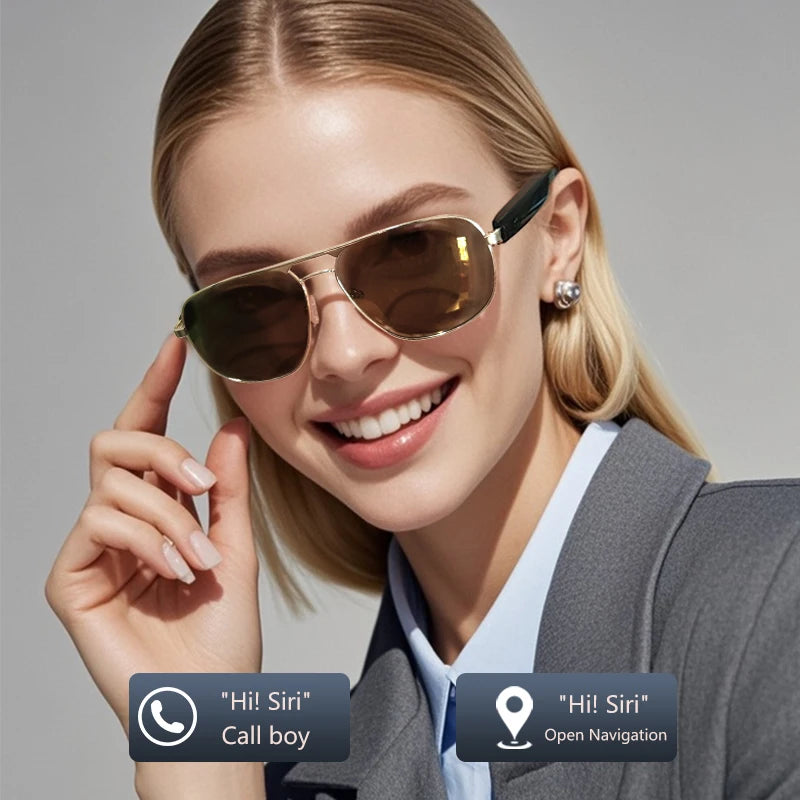 2025 GS02 Fashion Anti-UV for Bluetooth AI Translation Smart Sunglasses Metallic Polarized Outdoor Headset for Men and Women