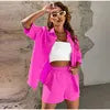 Women Cotton Linen Solid Suit Solid Color Short Sleeve Shirts and Shorts Casual Sports Outfits