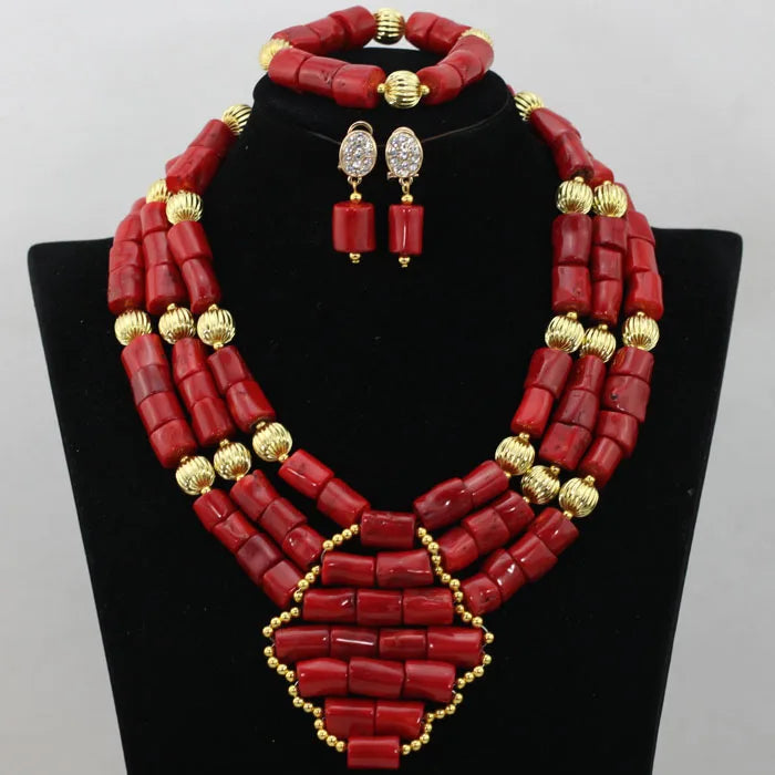 Big Real Coral Bead Traditional Nigerian Wedding African Coral Beads Jewelry Set Women Party Anniversary Gift Jewelry CNR885