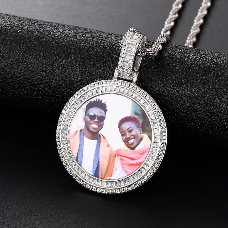Customized Necklace Pendant Round Photo Medallions Necklace Men‘s Hip Hop Jewelry Personalized Custom Name Engraved Pendant Gift