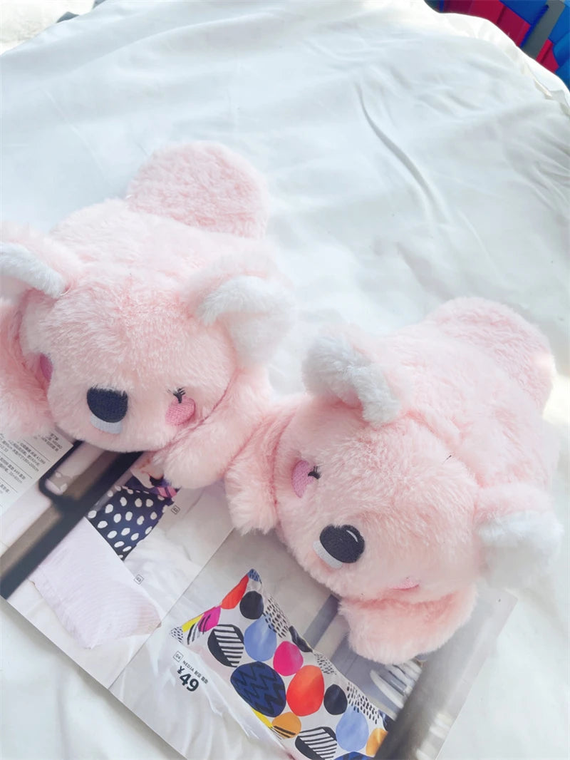 Cartoon Slippers Cute Koala Shape Home Cotton Shoes Woman Girl Warm Winter Indoor Shoes Flat Casual  Floor Non-slip Pink Grey