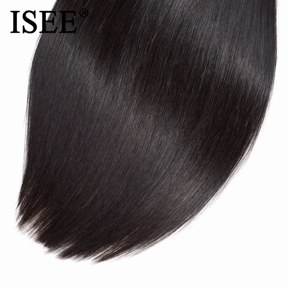 ISEE HAIR Brazilian Straight Hair Extensions Hair Weave Bundles Nature Color 3 Bundles Thick Straight Human Hair Bundles