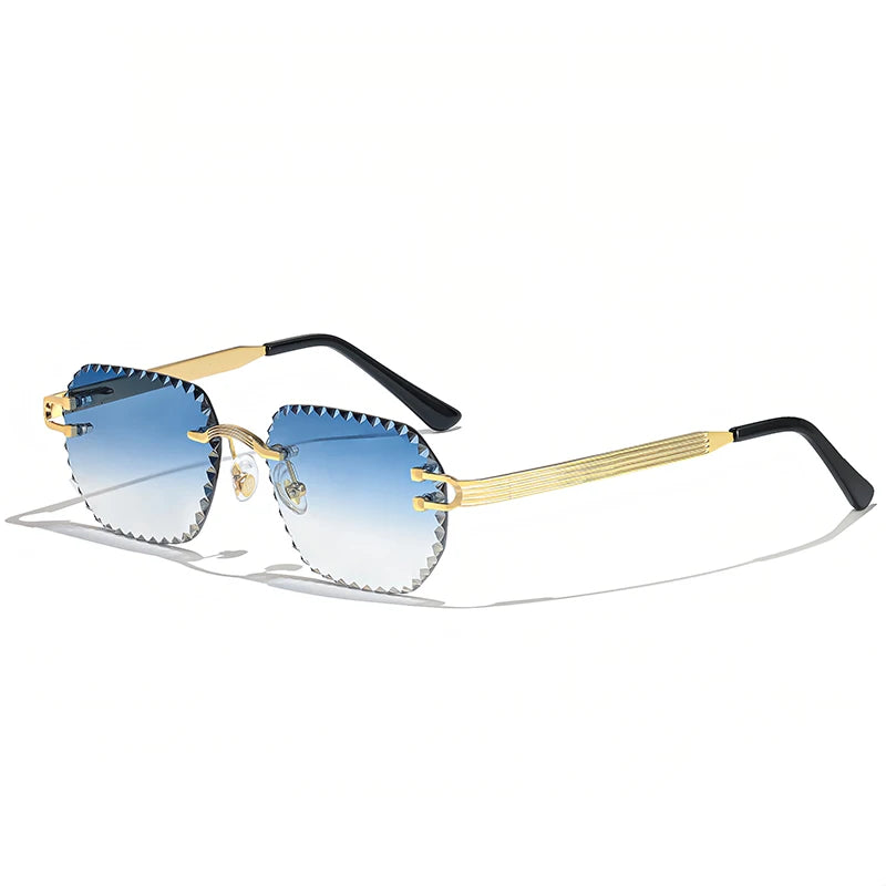 HBK Unisex Frameless Sunglasses Black PC Alloy Pink Blue Gradient Lens Polygon Rimless Design New Street Fashion Men Women