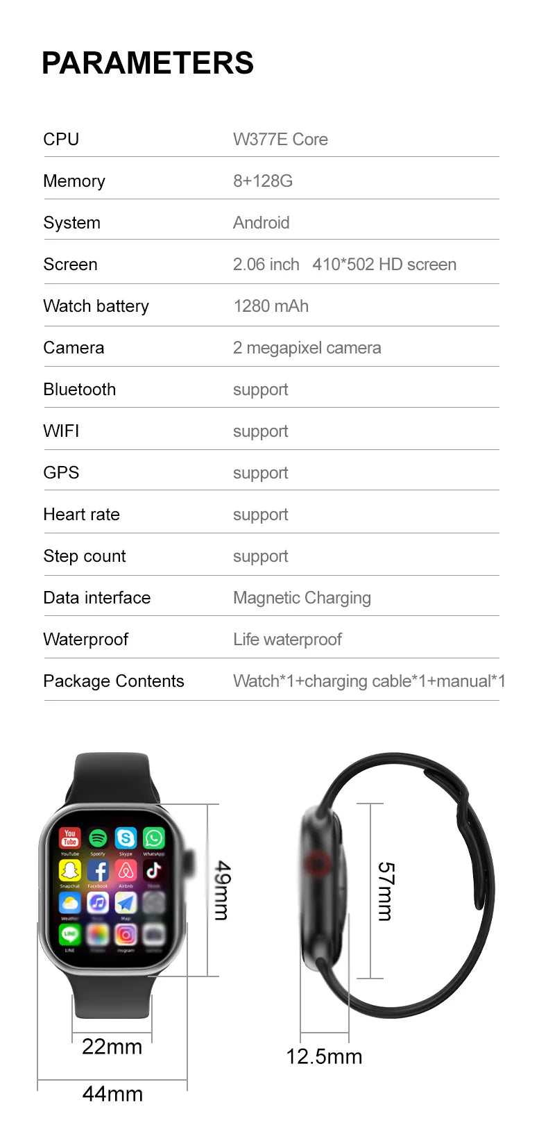 2026 Smart Watch Camera BT Call Heart Rate Fitness Tracker Waterproof iOS Android