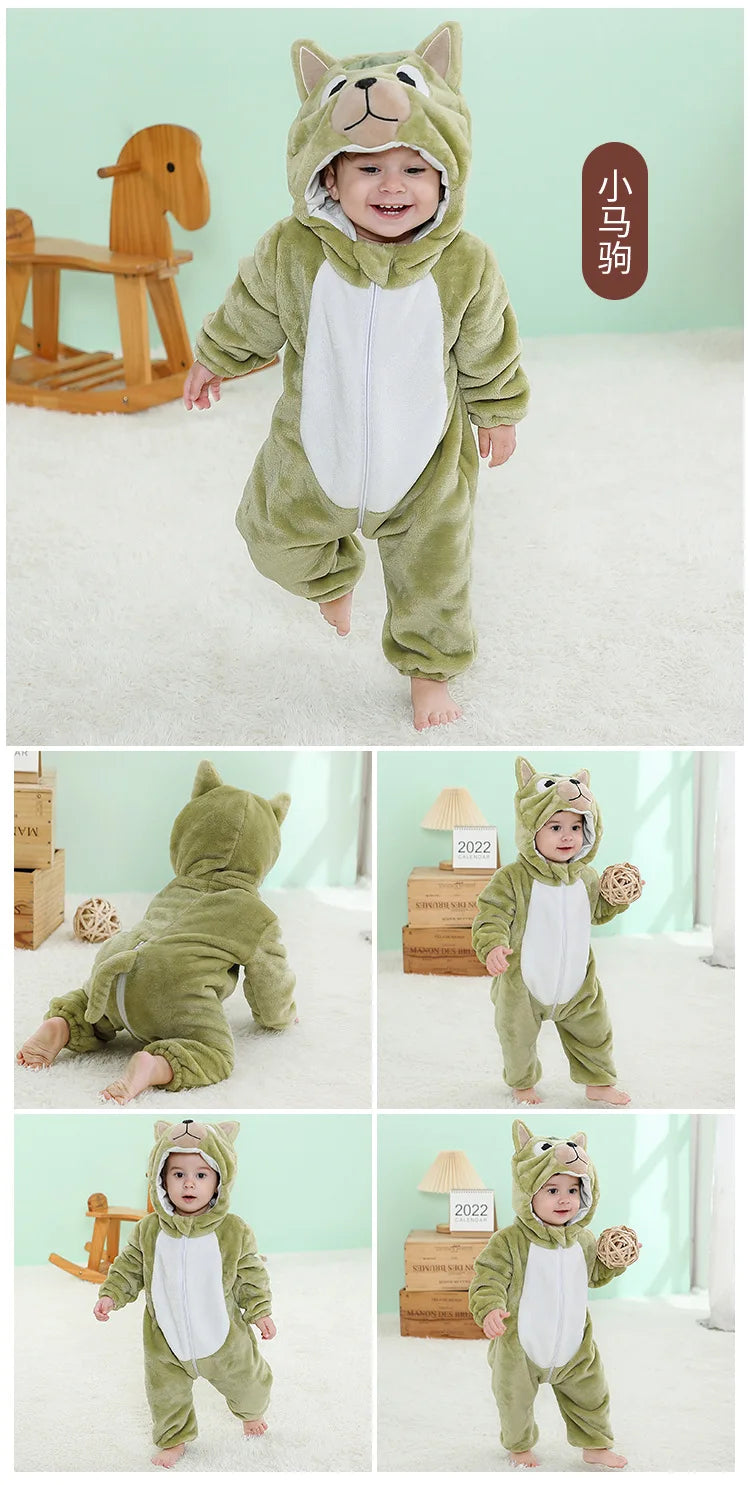 Baby Kigurumi Penguin Lion Cat Animal Cosplay Costume Winter Plush Jumpsuit for Toddler Boys 1 to 2 3 4 Years Baby Girl Outfits
