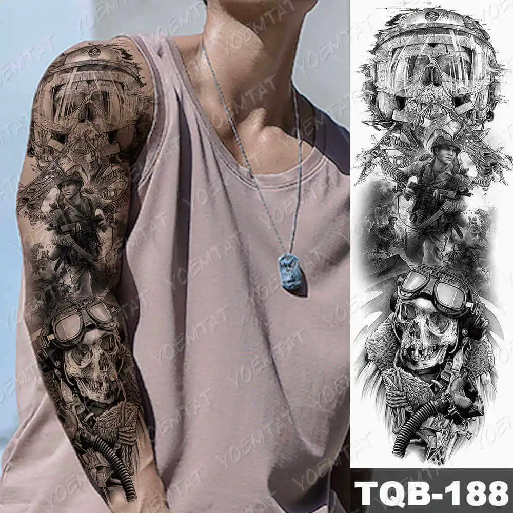 Large Arm Sleeve Tattoo Forest Angel Wolf Lion Waterproof Temporary Tatto Sticker Crown Skull Body Art Full Fake Tatoo Women Men