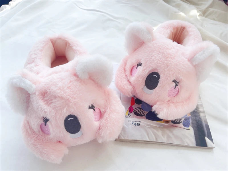Cartoon Slippers Cute Koala Shape Home Cotton Shoes Woman Girl Warm Winter Indoor Shoes Flat Casual  Floor Non-slip Pink Grey