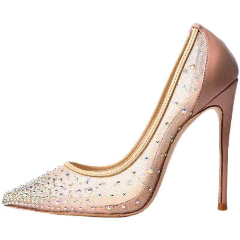 Women's Crystal Mesh Pointed Toe Stiletto Heels | Black Sheer Red Sole Pumps | Elegant Party Wedding Dress Shoes Red Bottom