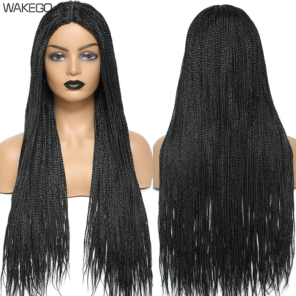 Wakego 26 Inch Ombre Box Braided Wigs For Black Women Braided Wig Fake Scalp Heat Resistant Braiding Hair Wig Peruca Sintetica