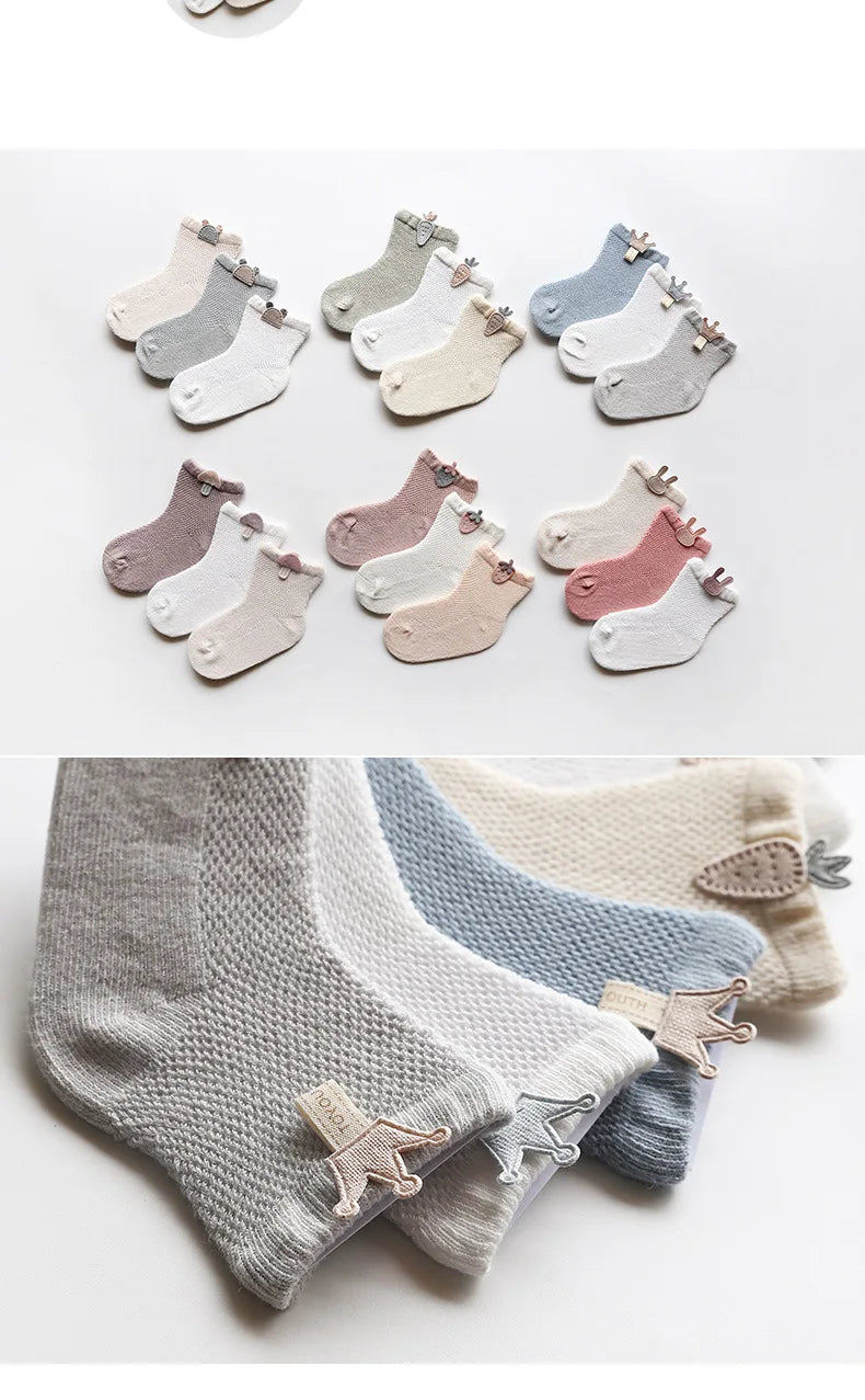 3 Pairs 0-5Y Baby Socks, Children's Socks, Thin Cotton, Breathable Mesh, Baby Socks, Boneless Baby Socks, Cute Accessories Socks