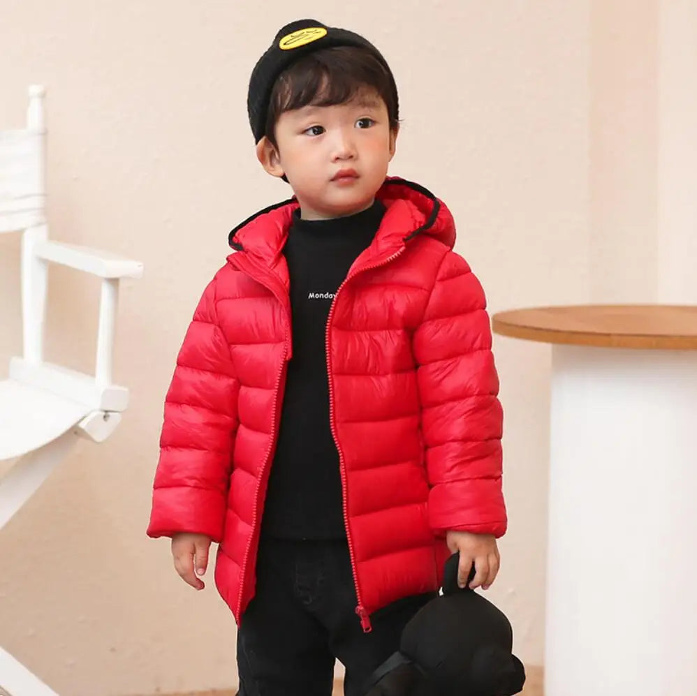 Girls Light Down Cotton Jacket Baby Boys Snowsuit Jackets Autumn Children Clothing 2-8 Years Fashion Kids Hooded Outerwear Coats