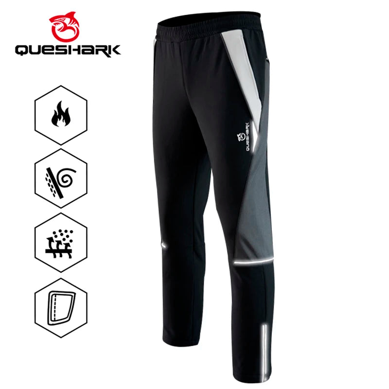 QUESHARK Men Women Thicked Warm Fleece Cycling Pants Windproof Waterproof  MTB Road Bike Bicycle Camping Trekking Trousers