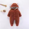 Baby Winter Newborn Infant Toddler Boys Girls Cartoon Bear Footed Jumpsuit Baby Coral Fleece Hooded Romper