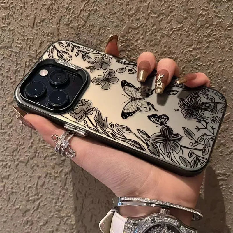 Trending Products Flower Butterfly Phone case for iPhone 15 Pro Max 14 13 12 11 XS XR Simplicity Plating Mirror Frame Cover