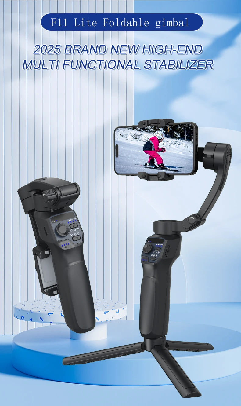 New F11 Lite Portable Auto Tracking Desktop Foldable Face Tracker Mobile Anti-shake Handheld 3 Axis Gimbal Stabilizer Full Kit