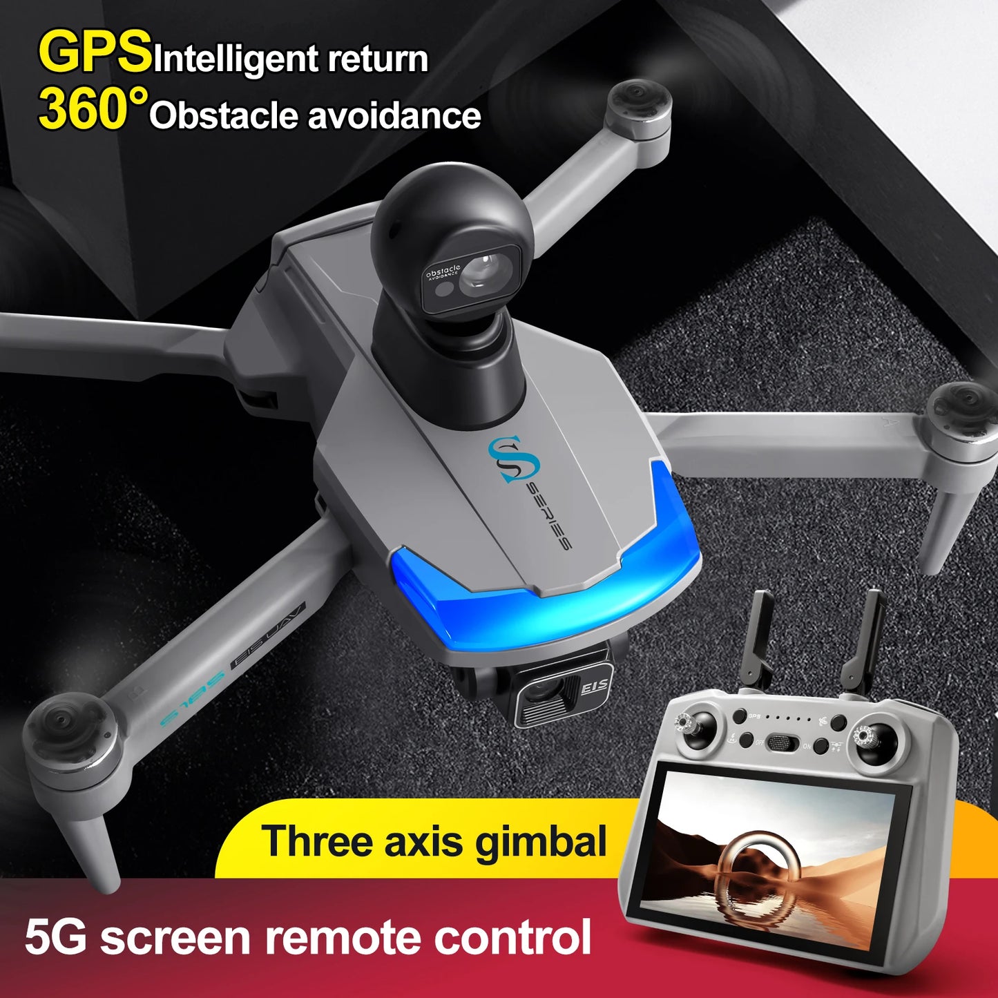 2024 New S185 LCD Touch Screen Controlled Dron With Three Axis Brushless Pan Tilt Drone 5G Wifi Digital Image Transmission