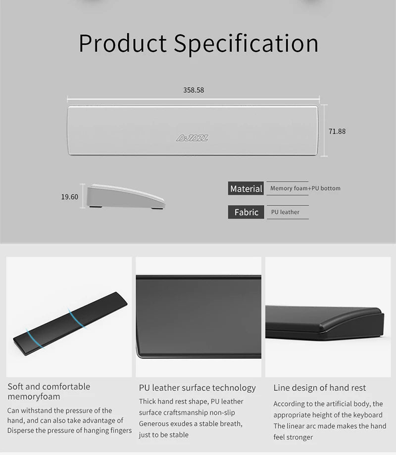 AJAZZ Wrist Rest Mechanical Keyboard 61/81/87/104 Keys Keyboard PU Wrist Pad Support Ergonomic Soft Memory Foam Hand Rest