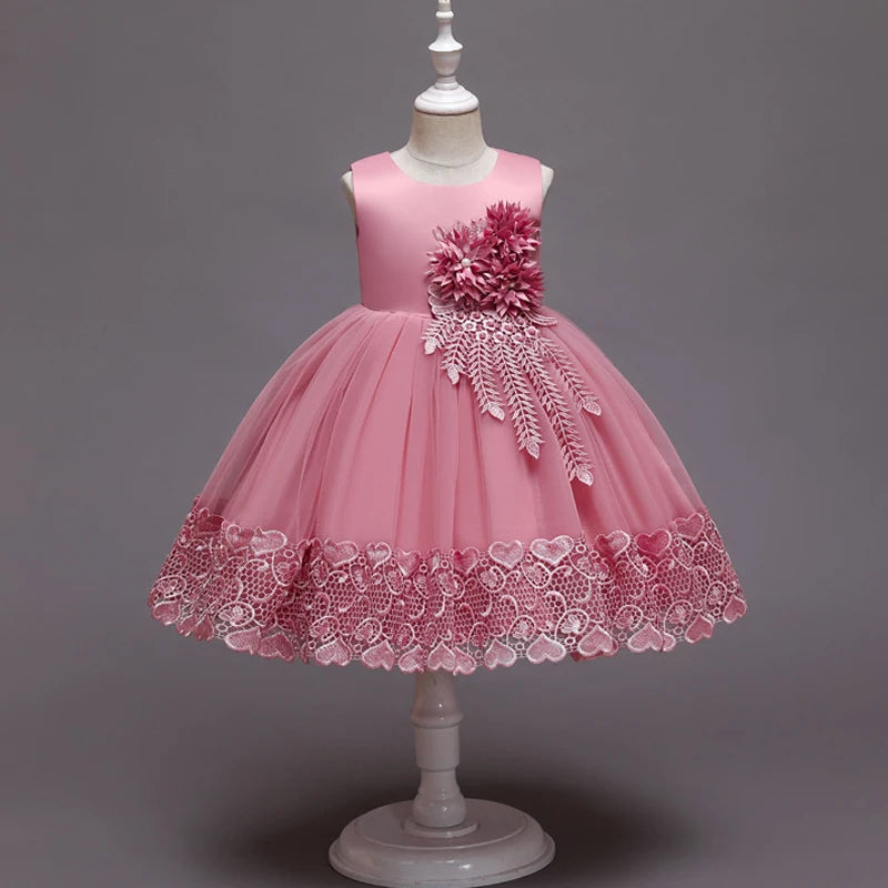 2023 Summer Girls Dress Lace Applique Flower Girl Party Dresses Children Costume 2-10 Years Kids Wedding Princess Birthday Dress