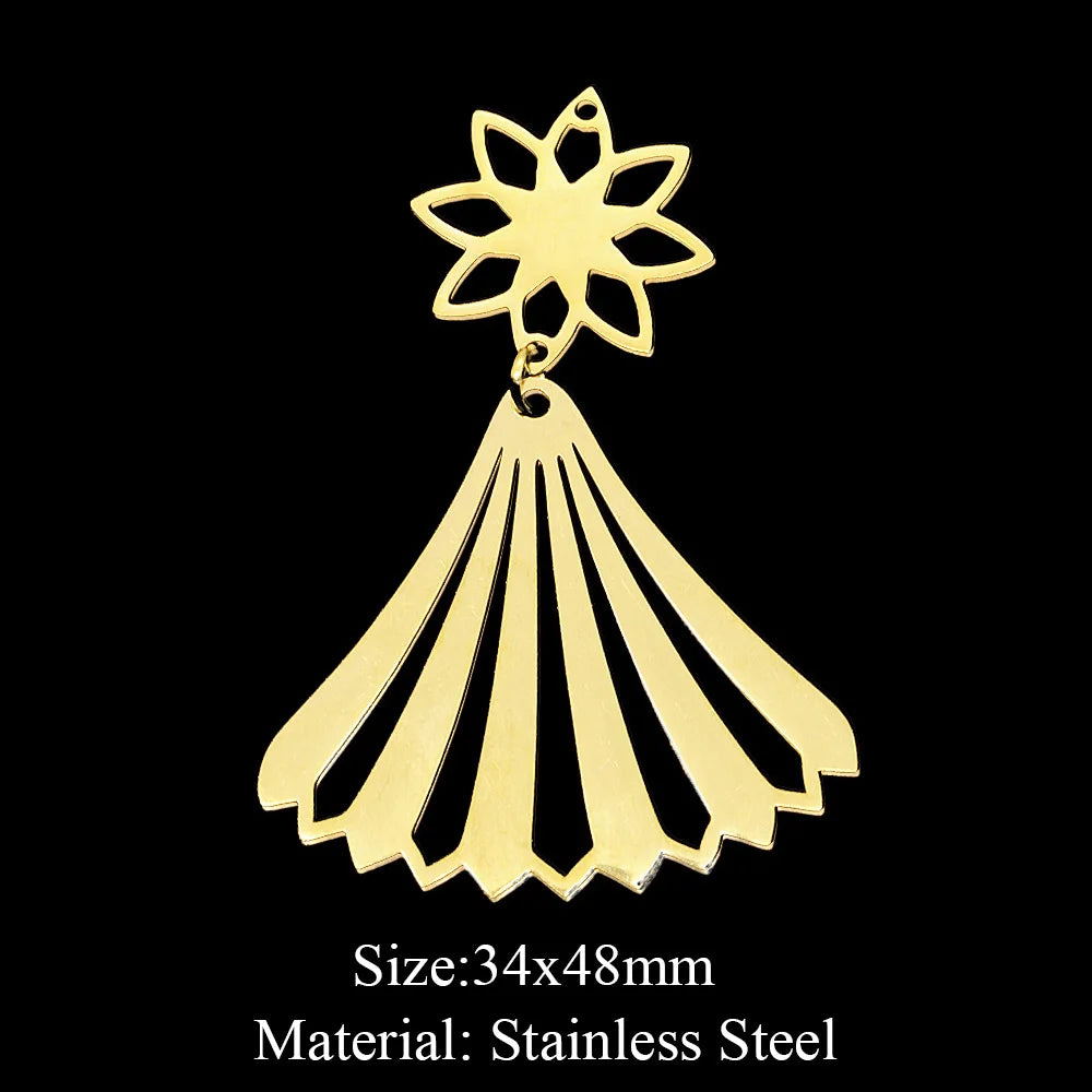 10pcs/lot Hollow Lotus Rose Flower DIY Charms 316 Stainless Steel Women Wholesale Jewelry Round Leaf Tassels Necklace Pendant