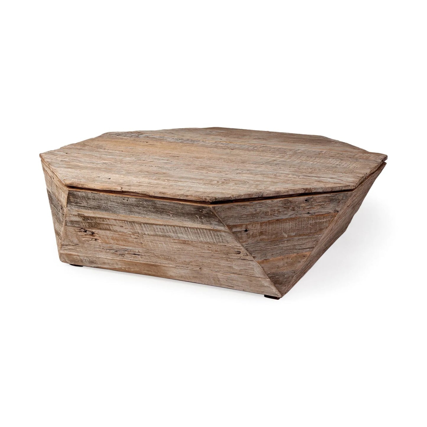 HMS 49\" Natural Wood Octagon Distressed Lift Top Abstract Coffee Table Farmhouse Japanese Style Living Room Furniture Made Oak