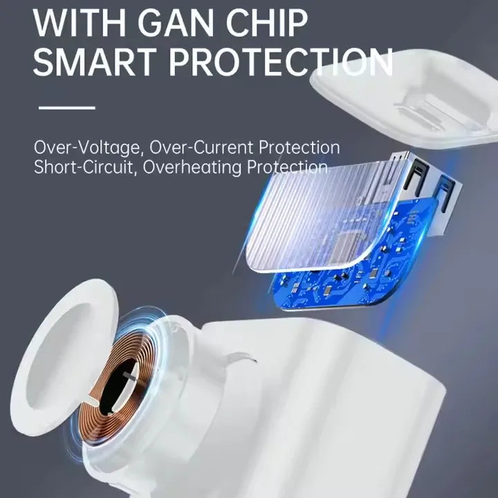 New Design 23W Fast PD Charger 1 Type-C 1 USB Ports OCP Wireless Charger Compatible QC2.0 QC3.0 for Home and Office