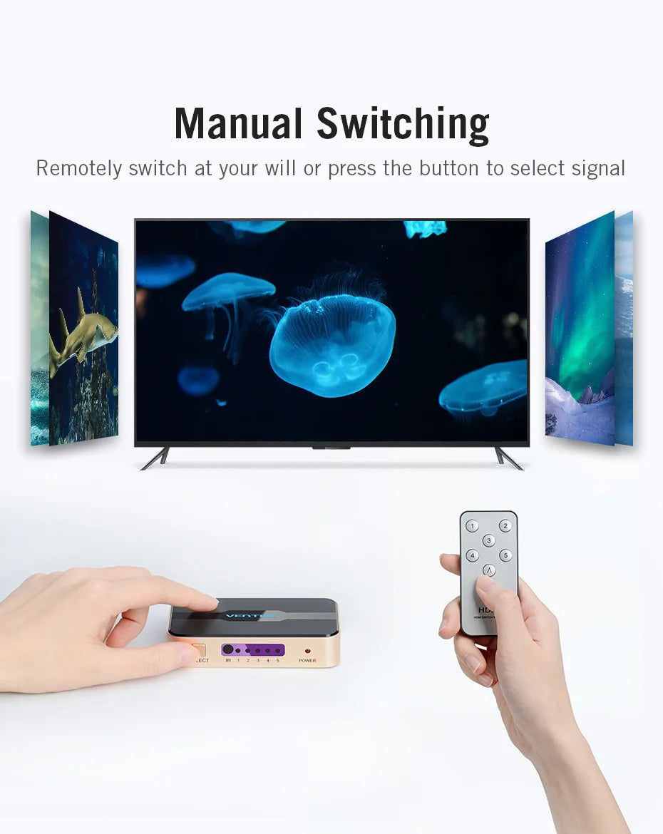 Vention HDMI Splitter 5 Input 1 Output HDMI Switch 5x1 for XBOX 360 PS4 Smart Android HDTV 4K 5 in 1 out HDMI Switcher Adapter