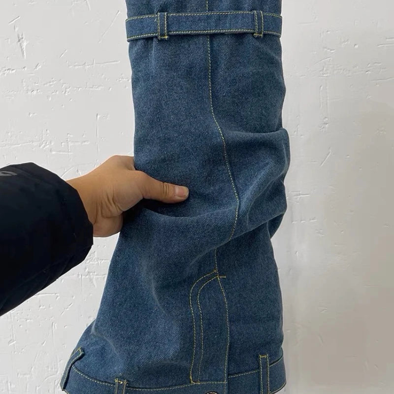 Platform Botas Alto Height Increasing Zipper Lock Decorated Cut Pants Jeans Denim Boots for Woman