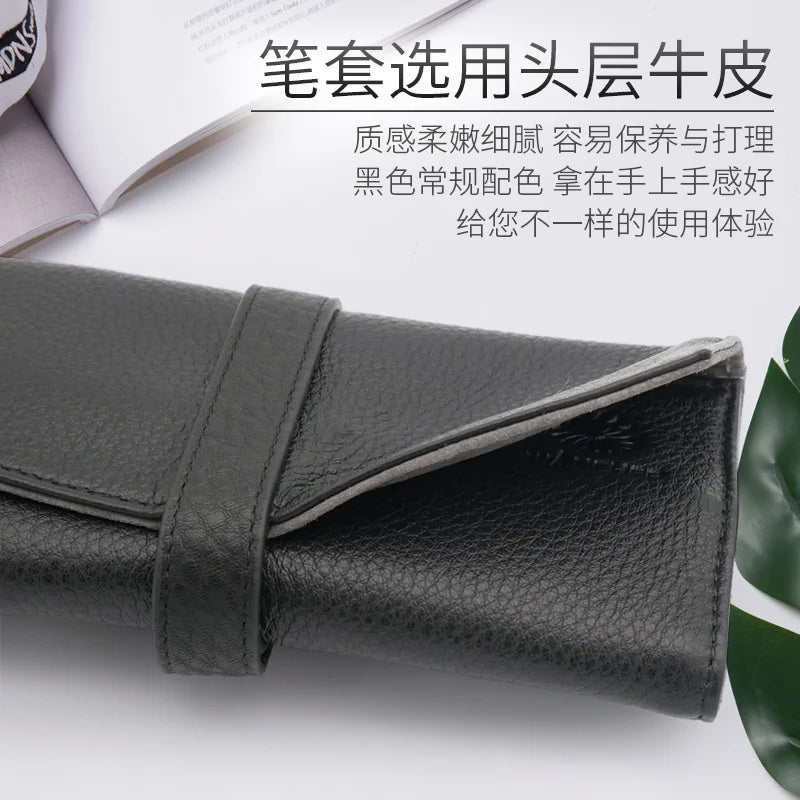 Wancher Genuine Leather Pen Bag 5 Pens Roll Pencil Bag Gift Box Protective Pen Ballpoint Pen Office Accessories Pen Set