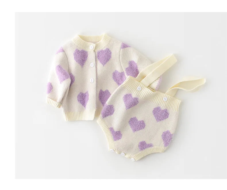MILANCEL baby girl clothes baby knit clothing set heart bodysuit baby sweaters 2 pcs baby suit  soft newborn clothes