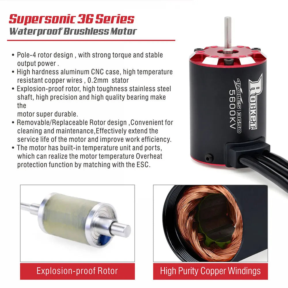 Surpass Hobby Rocket V2 3650 3660 3665 3670 3674 Waterproof Brushless Motor For 1/8 1/10 1/12 1/16 RC Car Racing Truck Traxxas