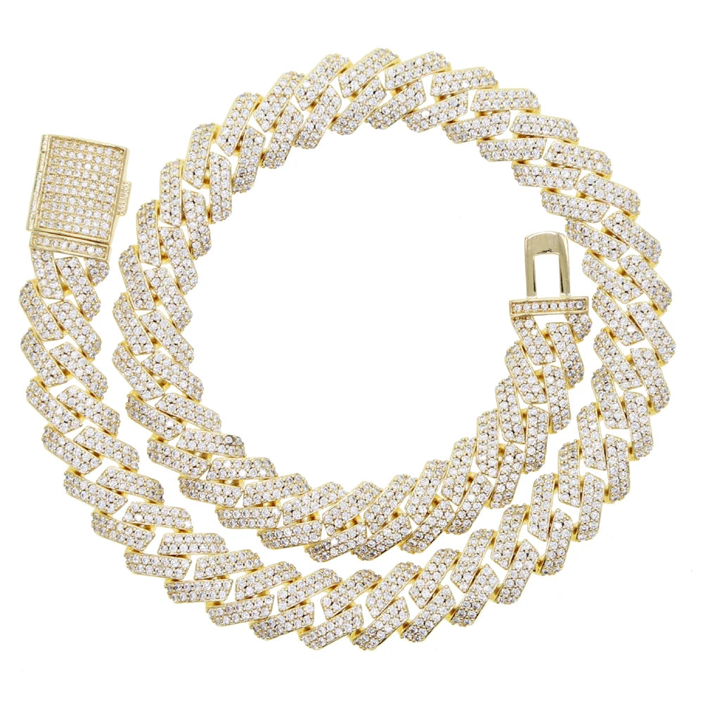 New 12mm Cuban Link Chains Necklace Gold Silver Color CZ Hiphop Fashion Jewelry Bling AAA Zircon 2 Row Iced Out For Men