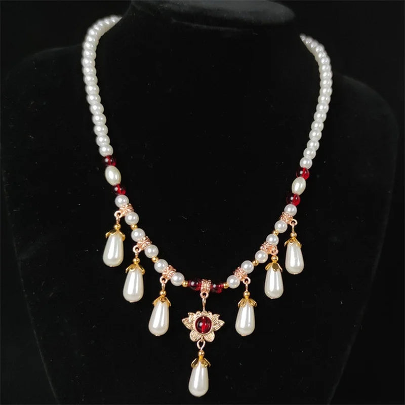 New Ins Heart Shape Pearl Necklace Women Vintage Korean Crystal Love Beads Pendant Choker Wedding Party Fashion Jewelry Gifts