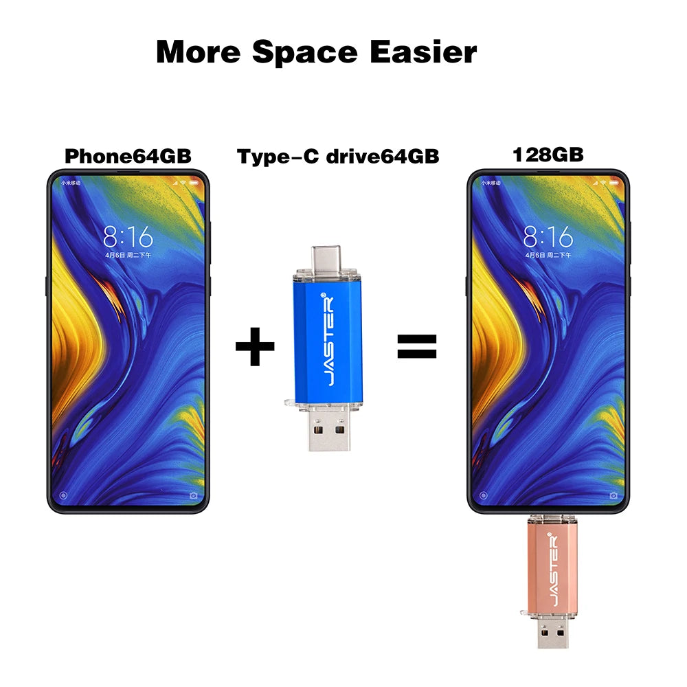 JASTER TYPE-C Smart Phone USB Flash Drives Metal Pen Drive Golden Hight speed Memory Stick Business U disk 16GB 32GB 64GB 128GB