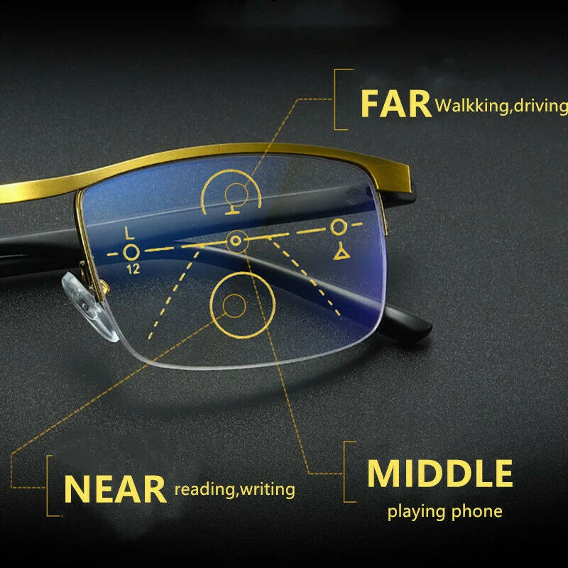 German Intelligent Color Progressive Half Frame Auto Focus Reading Glasses Anti-Blue Light Clearly For Women Men Eyeglasses