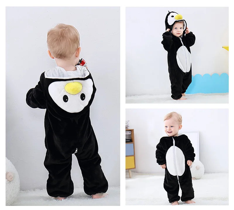 Baby Kigurumi Penguin Lion Cat Animal Cosplay Costume Winter Plush Jumpsuit for Toddler Boys 1 to 2 3 4 Years Baby Girl Outfits