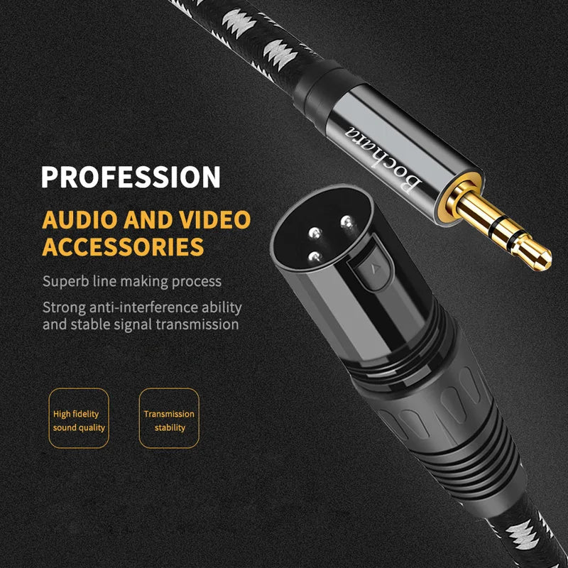 Bochara Braided 3.5mm Stereo Jack  TRS to Dual XLR Male OFC Aux Audio Cable Foil+Braided Shielded 1.5m 3m 5m