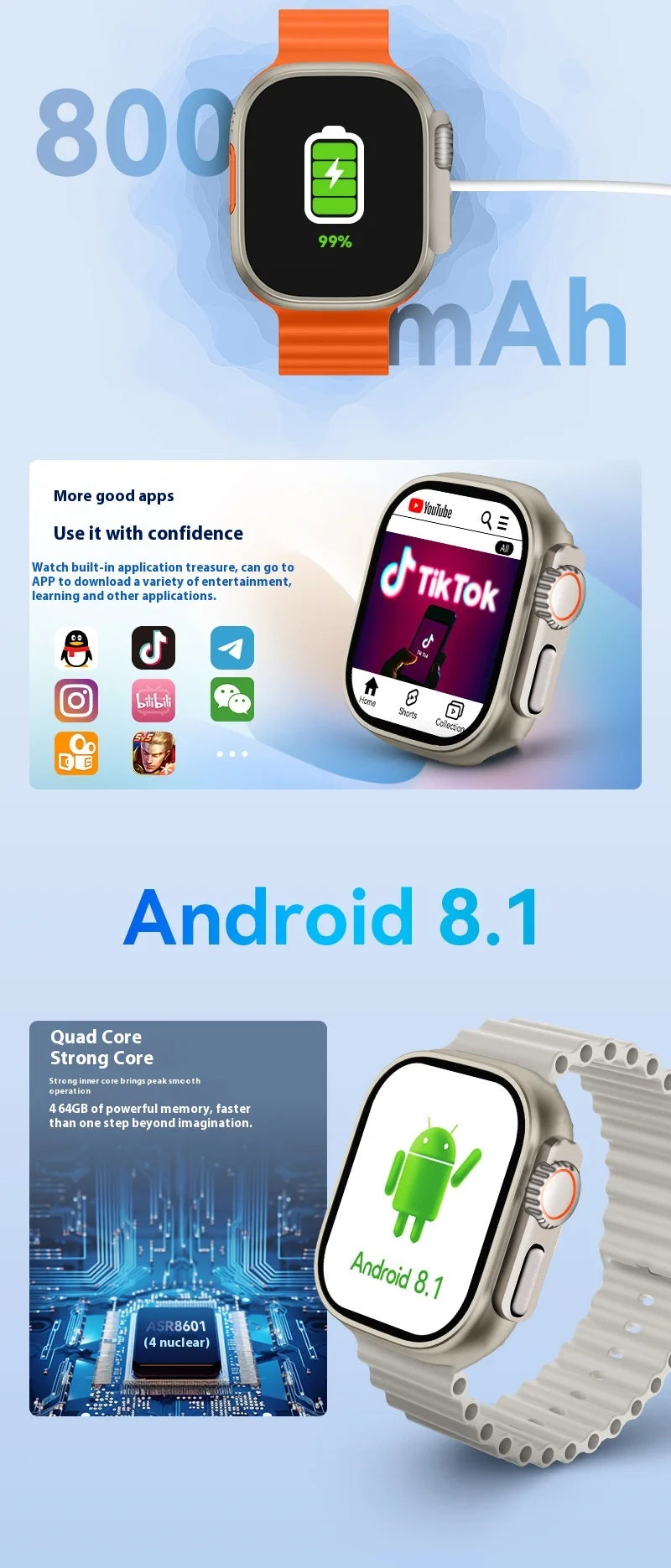 HW ULTRA 2 CALL Smart Watch Card Call Video Front and Rear Dual Camera Positioning Function WeChat