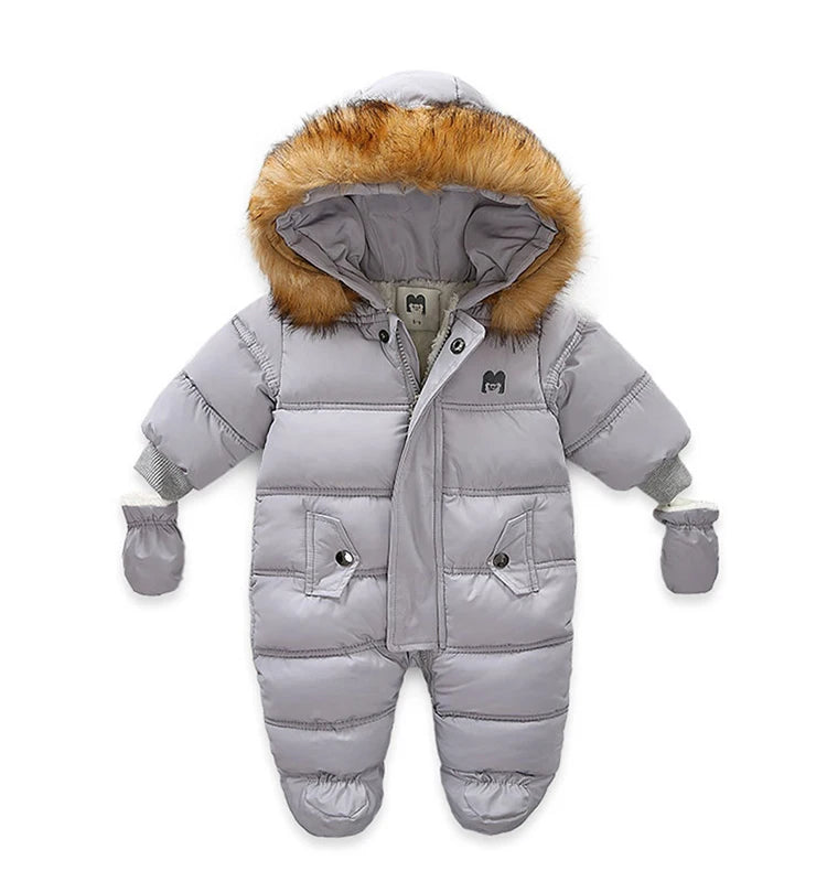 0-24 Months Newborn Baby Jumpsuit Winter Cotton Baby Romper With Gloves Hooded Thicken Boys Snowsuit Girl Clothing Set