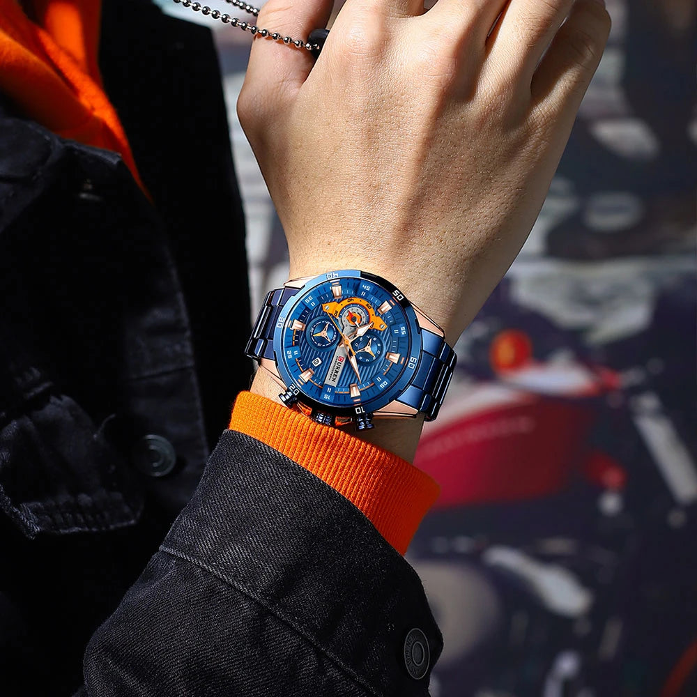 CURREN 8402 Stainless Steel Business Waterproof Chronograph Wristwatch Sport Clock Quartz Watch for Men Relogio Masculino Reloj